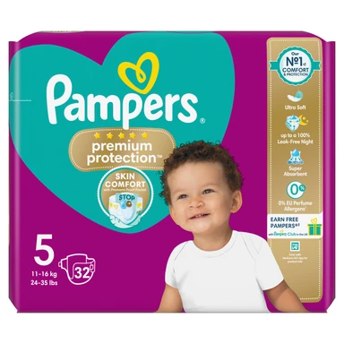 Pampers Premium Protection Nappies Size 5 32 Pack