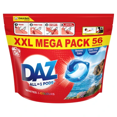 Daz ALL in 1 PODS, Washing Liquid Laundry Detergent Capsules, Whites & Colours, 56 Washes