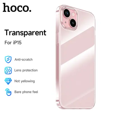 HOCO Light Series Transparent TPU Protective Phone Case iPhone 15 Pink