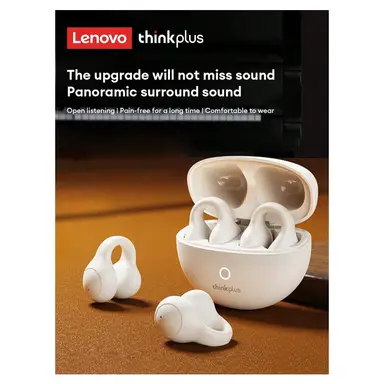 Thinkplus Lenovo LP25 casque Bluetooth beige de type agrafe pour oreille avec une longue autonomie batterie adapté à Apple et Android Casque Bluetooth beige LP25 de type agrafe pour oreille avec une longue autonomie batterie adapté à Apple et Android