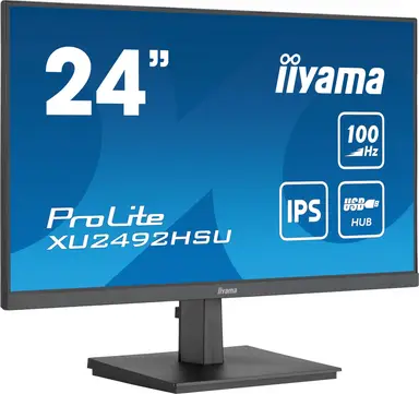 iiyama ProLite XU2492HSU-B6 computermonitor, 60,5 cm (23,8 inch) IPS-paneel met USB-hub en 100Hz verversingssnelheid, Full HD LED, zwart