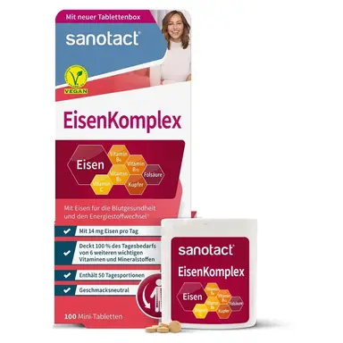 Sanotact Eisenkomplex direkt Mini-Tabletten im Klickspender 100 Tabletten