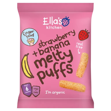 Ella's Kitchen Organic Strawberry & Banana Melty Puffs Baby Snacks 6+ Months 20g