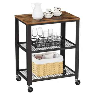 VASAGLE Vintage 3-Lagen Serveerwagen, Landelijke Opbergplank met Wielen voor Keuken & Woonkamer
