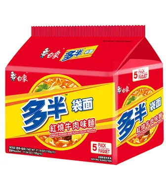 Bai Xiang half bag - Roodgekookte runderstoofvleessmaak noedels (5 stuks) 600g