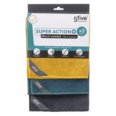 5five Lot de 3 chiffons en microfibre avec coloris assortis - 30 x 40 cm