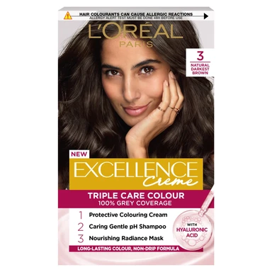 L'Oréal Paris Excellence Créme Permanent Hair Dye, 3 Natural Darkest Brown