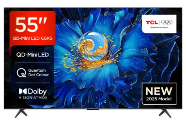TCL 55C6KS 55” QD-Mini LED TV, 4K HDR Premium, Smart TV Powered by Google TV (Dolby Vision & Atmos, Onkyo 2.1 Sound System, Game Master, Hands-Free Voice Control, compatible with Google Assistant, Apple AirPlay 2 & Alexa)