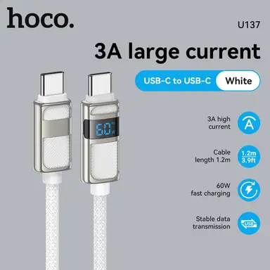 HOCO U137 60W USB-C to USB-C Charging Cable - 1.2M - White