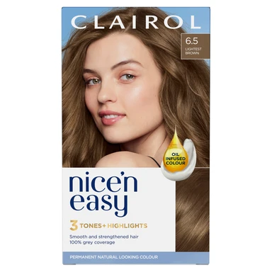 Clairol Nice'n Easy Permanent Hair Dye, 6.5 Lightest Brown