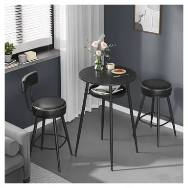 VASAGLE EKHO Kollektion – Bartisch, Stehtisch, Bistrotisch, hoher runder Tisch mit Stauraum, Tischplatte 60 x 60 x 91 cm, Kleiner Tisch für Küche, Wohnzimmer, ebenholzschwarz-tintenschwarz