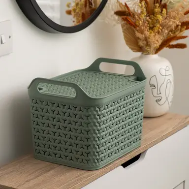 Strata Medium Urban Store Basket with Lid Lily Pad Green 14L