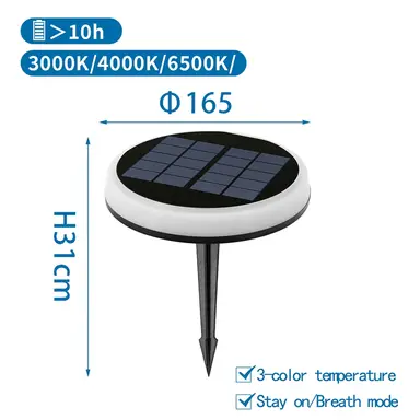 Aigostar LED SOLAR LAMP op Zonne-Energie 0.6W 3000K/4000K/6500K drie kleuren IP65 CCT