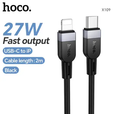 HOCO X109 27W Silicone USB-C to Lightning Charging Cable – 2M - Black