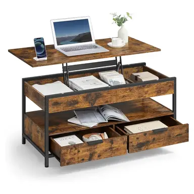 VASAGLE salontafel met opklapbare tafelblad, opbergvakken, geheime compartimenten en open plank, rustieke bruin