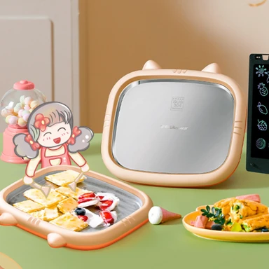 Royalstar IJsmachine IJsrolplaat Bevroren Yoghurt en Fruit 304 Roestvrijstalen Ijsbak IJsmaker Oranje IJsmaker Oranje