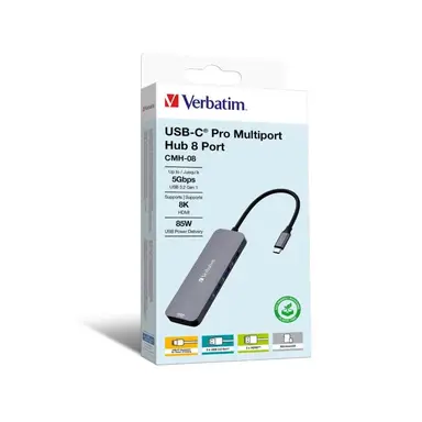 Verbatim USB-C Hub Pro, Multiport, 8 Anschlüsse