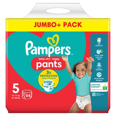 Pampers Baby-Dry Nappy Pants Size 5 64 Pack Jumbo+ Pack