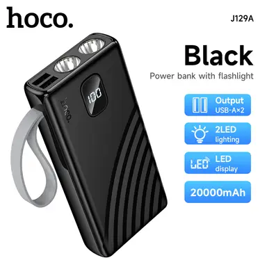 HOCO J129A 20000mAh Flashlight Power Bank - Black