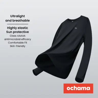 ochama sports t-shirt men's round neck long-sleeved t-shirt sunscreen quick-drying clothesbottom running fitness outdoor black L