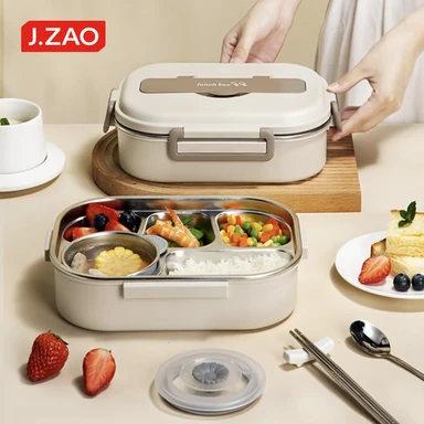 J.ZAO 304 Stainless Steel Lunch Box - 5 Compartments with 304 Soup Bowl Large Capacity 1500ml