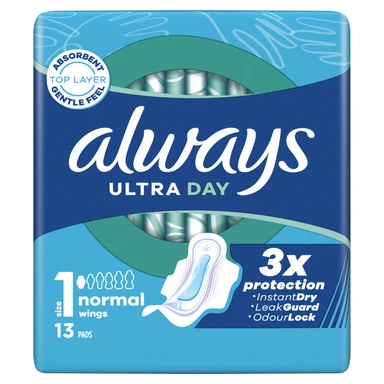Always Ultra Day Sanitary Towels Normal Size 1 With Wings 13 Pads