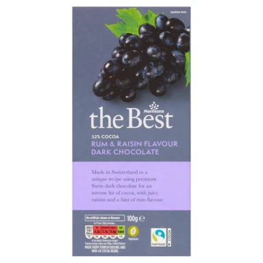 Morrisons The Best 52% Cocoa Rum & Raisin Dark Chocolate 100g