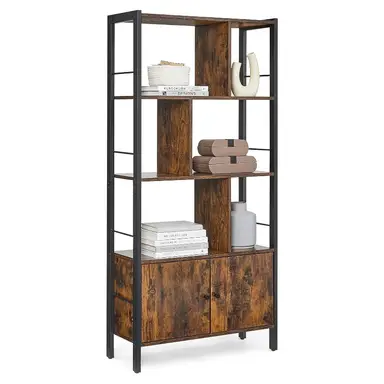 VASAGLE 4-laags opbergplank met deuren verstelbare anti-kantel industrieel boekenrek