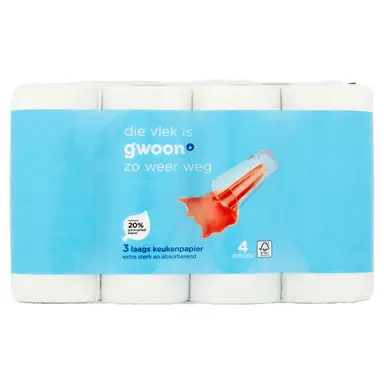 G'woon 3 Laags Keukenpapier 4 Rollen