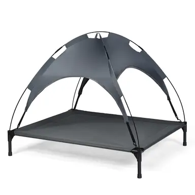 COSTWAY hondenbed met baldakijn Hondenligplaats Tuin Huisdierenbed en tent 105 x 87 x 89 cm Grijs