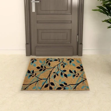 Coco & Coir Doormat Shadow Leaves Natural/Blue