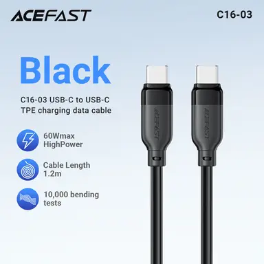 ACEFAST C16-03 TPE Cable - USB-C to USB-C - 1.2M - Black