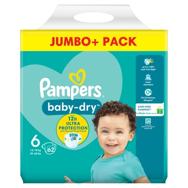 Pampers Baby-Dry Nappies Size 6 62 Pack Jumbo+ Pack