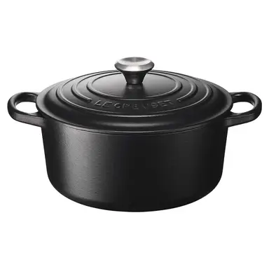 Le Creuset Signature Serie Runder Bräter aus Gusseisen mit Deckel - 22cm - 3.3L - Geeignet für alle Herdarten - Schwarz