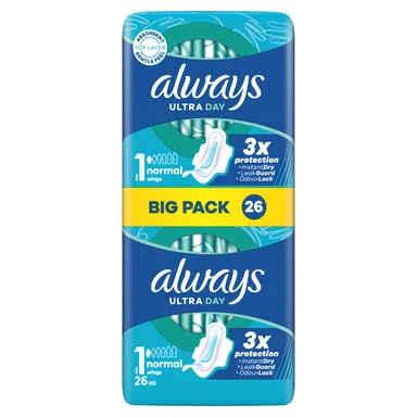 Always Ultra Day Sanitary Towels Normal Size 1 With Wings 26 Pads