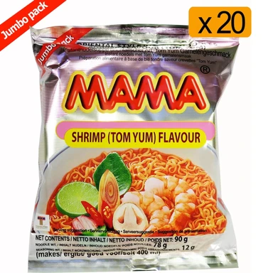 MAMA Garnaaltjes Tom Yum Smaak Grote Verpakking 20x90g 1doos Tom Yum Garnaal Smaak doos