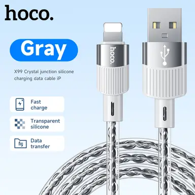 HOCO X99 2.4A Crystal Junction Silicone Charging Cable - Lightning - Grey