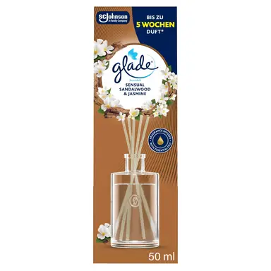 Glade Raumduftdiffuser, für Zuhause und das Badezimmer, mit natürlichen Ölen, Sensual Sandalwood & Jasmine, hält 5 Wochen, 50 ml