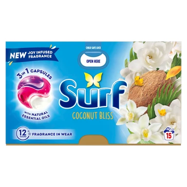 Surf 3 in 1 Laundry Washing Detergent Capsules Coconut Bliss 15 washes