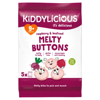 Kiddylicious Raspberry & Beetroot Melty Buttons  9+ Months 5 x 6g