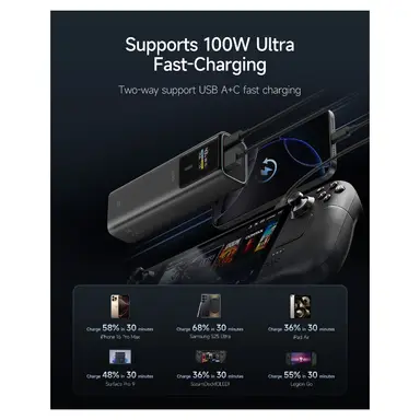 CUKTECH 100W Power Bank, 10000mAh Draagbare USB-C Oplader met Slimme TFT-Display voor iPhone 16/15 Serie PB100P Kleur: Zwart