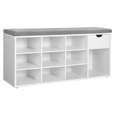 VASAGLE schoenenbank met gepadde lade en open compartimenten voor woonkamer, slaapkamer en kledingkast - wit/grijs