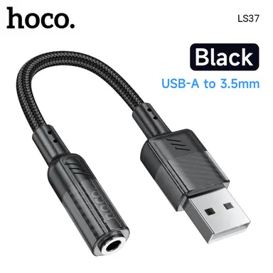 HOCO LS37 USB-A to 3.5mm Audio Jack Adapter – Black