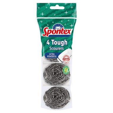 Spontex Tough Steel Metal Scourers, 4 per Pack