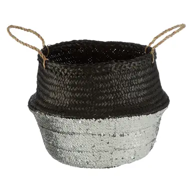Interiors by Premier Black And Silver Small Seagrass Basket