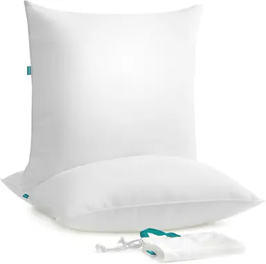 Euziel Oreiller SONGMICS 80 x 80 cm, garnissage 1500 g, surface en tissu polyester brossé doux, coussin, lavable en machine à 60°, avec sac de rangement, blanc nuage