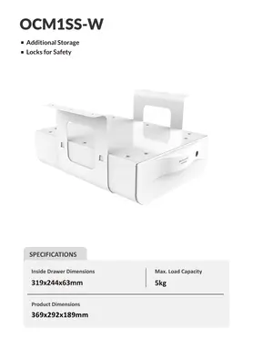 Loctek Lade Voor Onder de Toonbank Gemotoriseerde Heftafellade - Wit Lade