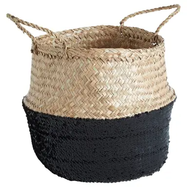 Interiors by Premier Black And Natural Medium Seagrass Basket