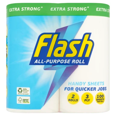 Flash AllPurpose Towel, 3-Ply, 2 Rolls
