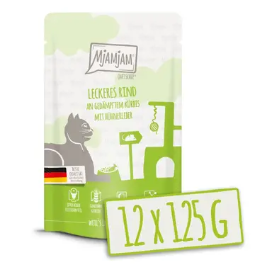 MjAMjAM Quetschie – Smakelijk rund met pompoen en kippenlever 125g x 12
